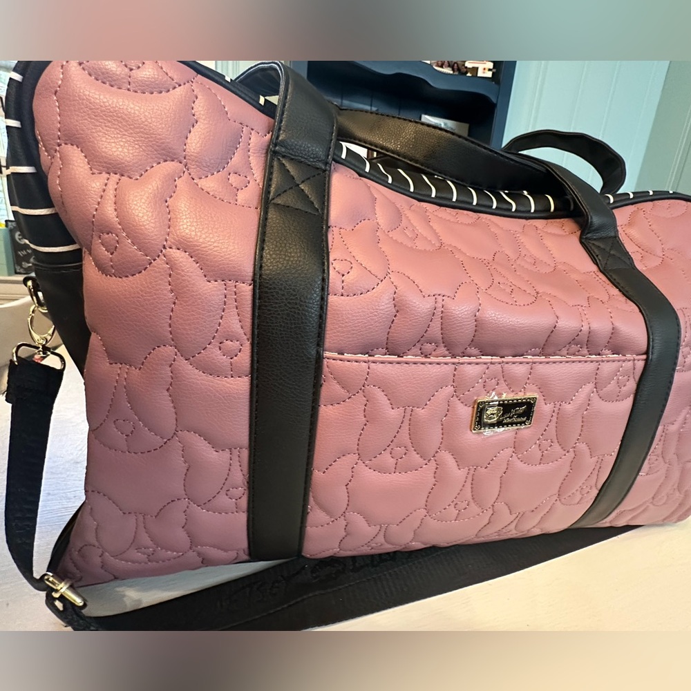 Betsey Johnson Pink Quilted French Bulldog Overnight Bag NWOT